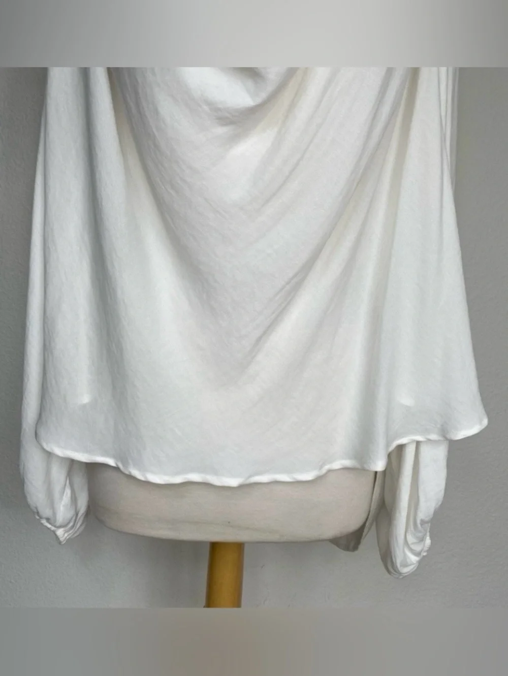 Free People Women White Drappy Peasant Sleeve Oversize Blouse Size Large Coastal